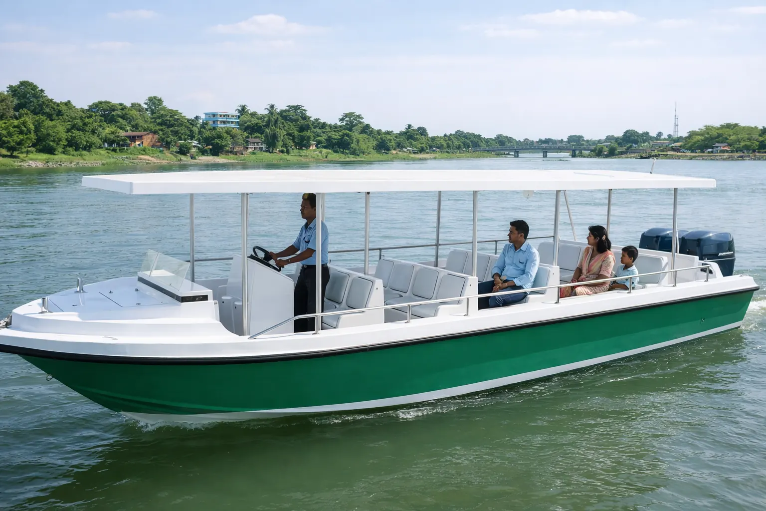 Passenger fishing vessel on a river